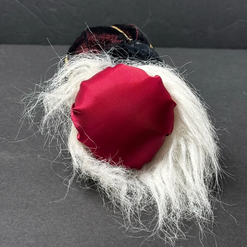 Vtg Santa Claus Head Ornament with Long Beard and Velvet Fur Hat/crown 5”